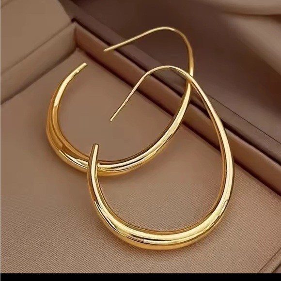 Elegant Gold Oblong Hoop Earrings with gift box - Picture 1 of 4